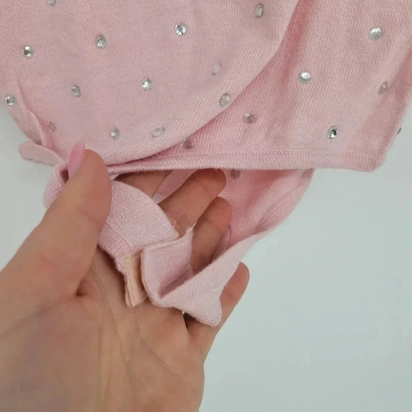 Ronny Kobo Chani Bodysuit Baby Pink Rhinestone Long Sleeve Knit Stretch XSmall - Picture 8 of 9